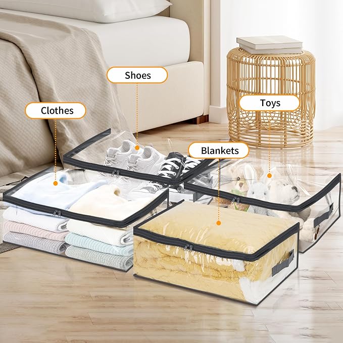 Fixwal 6pcs Clear Blanket Storage Bags with Zipper, Plastic Storage Bags for Closet Clothes Comforter Toys Sweaters Bedding, Bed Sheet Organizers (35L, 9.5 Gallons)-NeatNest