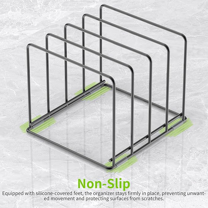 Kitchen Organizer Rack - 4-Slot Heavy-Duty Holder for Cutting Boards,Cookware – Rust-Resistant, Space-Saving Design with Non-Slip Feet for Countertop and Cabinet Storage (2 Pack)