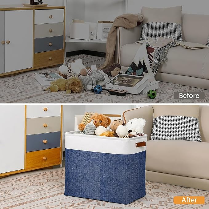 DULLEMELO Large Storage Basket 17"x12"x15",Fabric Organizer Bin for Storage Clothes, Toys, Books,Storage Bin with Handles for Bedroom, Closet, Nursery (White&Blue,1 Pack)-NeatNest