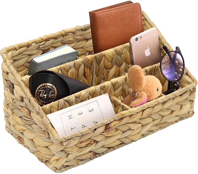 Desk Organizer – Countertop Mail Organizer, Magazine Holder, Boho Decor Water Hyacinth Desk Mail Holder for Home Office, Farmhouse, 12.6" L x 6.7" W x 6.3" H-NeatNest