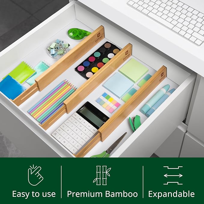 Drawer Divider and Organizer for Kitchen Organization - Adjustable Bamboo Drawer Dividers Organizers (17 - 22") - 4-Pack Expandable Drawer Organization Separators for Kitchen, Bedroom & More, Natural-NeatNest