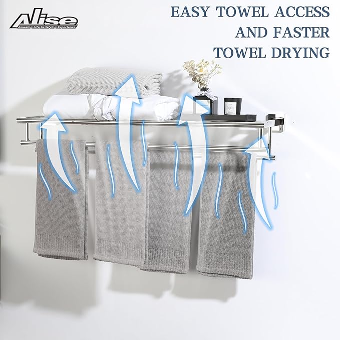 Alise Towel Rack,Towel Hanger Towel Shelf with Double Towel Bars for Bathroom Lavatory,32 Inch SUS 304 Stainless Steel Wall Mount Towel Holder,Polished Chrome
