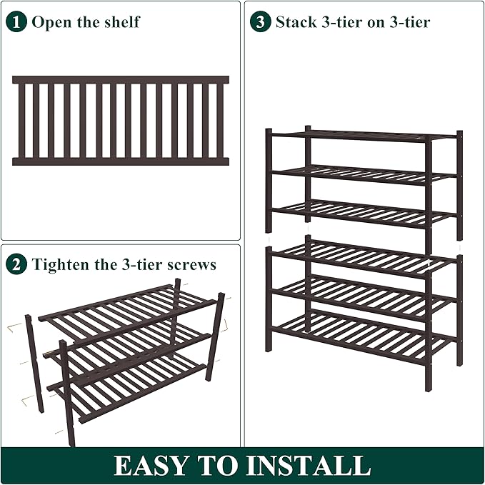 Smiry Bamboo Shoe Rack for Closet, 6 Tier Wooden Stackable Shoe Organizer, Free Standing Shoes Storage Shelf for Entryway, Front Door Entrance, Brown-NeatNest