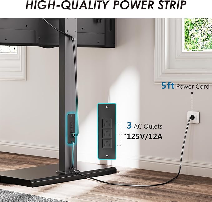 FITUEYES Iron Base Floor TV Stand with Power Strip, Tall TV Stand with Swivel Mount for 50-85 Inch Plasma Flat Panel or Curved Screen TVs Height Adjustable Wire Management MAX VESA 800x400 mm