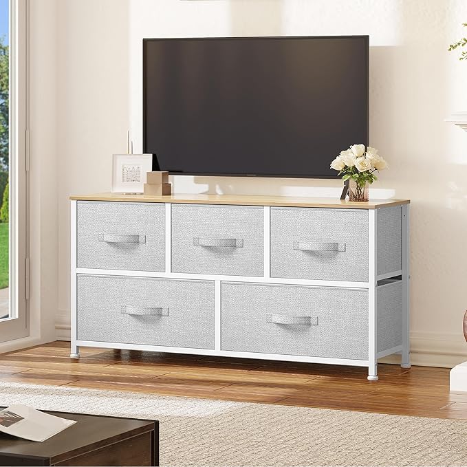 DWVO 5 Dresser for Bedroom, Storage Dresser with 5 Drawers, Wide Storage Tower, Chest of Drawers for Closet, Living Room-NeatNest