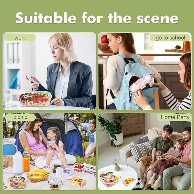 8 Pack Glass Food Storage Containers with Lids, Meal Prep Containers, Airtight Bento Boxes with Leak Proof Locking for Microwave, Oven, Freezer and Dishwasher, BPA Free