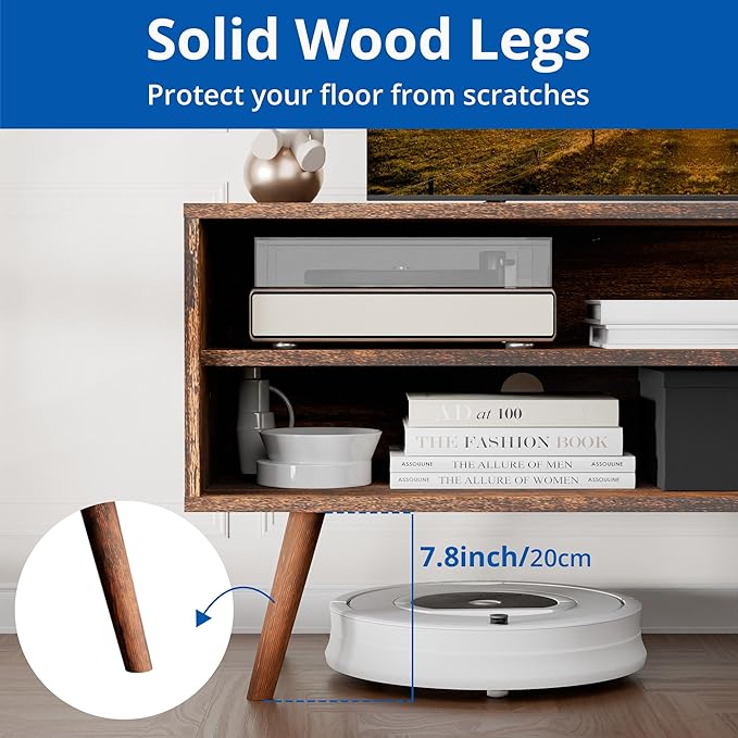 Cozy Castle TV Stand for 48 Inch TV, Mid Century Modern Entertainment Center with Storage Cabinet, TV Media Console for Living Room, Bedroom, Rustic Brown-NeatNest