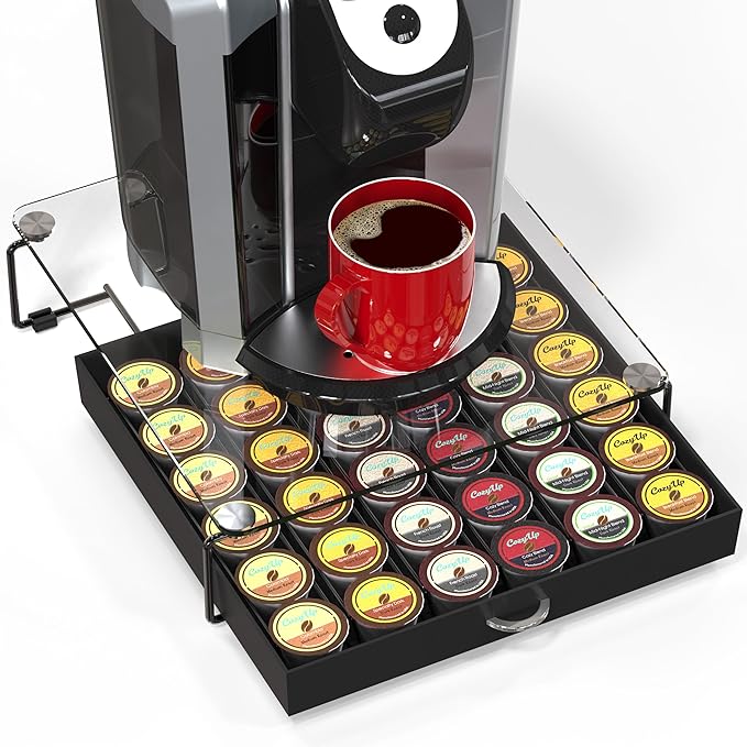 DecoBrothers Crystal Tempered Glass Holder Drawer for 36 Coffee Pods Storage, Black-NeatNest