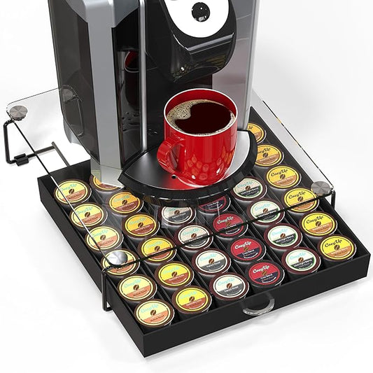 DecoBrothers Crystal Tempered Glass Holder Drawer for 36 Coffee Pods Storage, Black-NeatNest