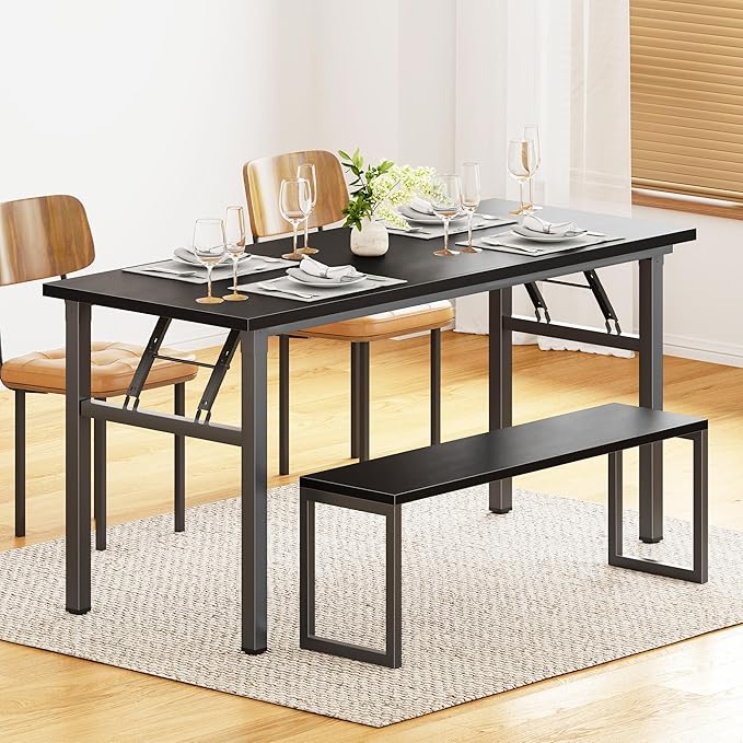 DlandHome Computer Desk 62 inches Office Desk Computer Table Study Writing Desk Workstation for Home Office Metal Frame Black and Black-NeatNest