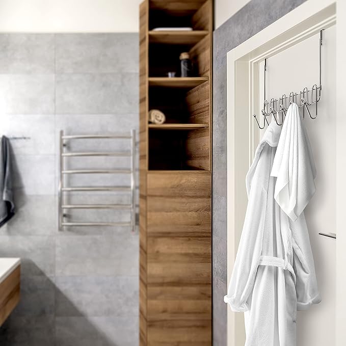 DecoBros Supreme Over The Door 11 Hook Organizer Rack, Chrome Finish-NeatNest