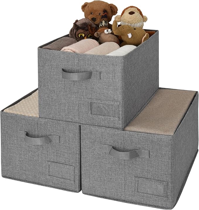 GRANNY SAYS Closet Organizers and Storage, Fabric Storage bins with Label Holder, Shelf Baskets for Organizing Bedroom, Decorative Storage Containers for Wardrobe, Dark Gray, 3-Pack