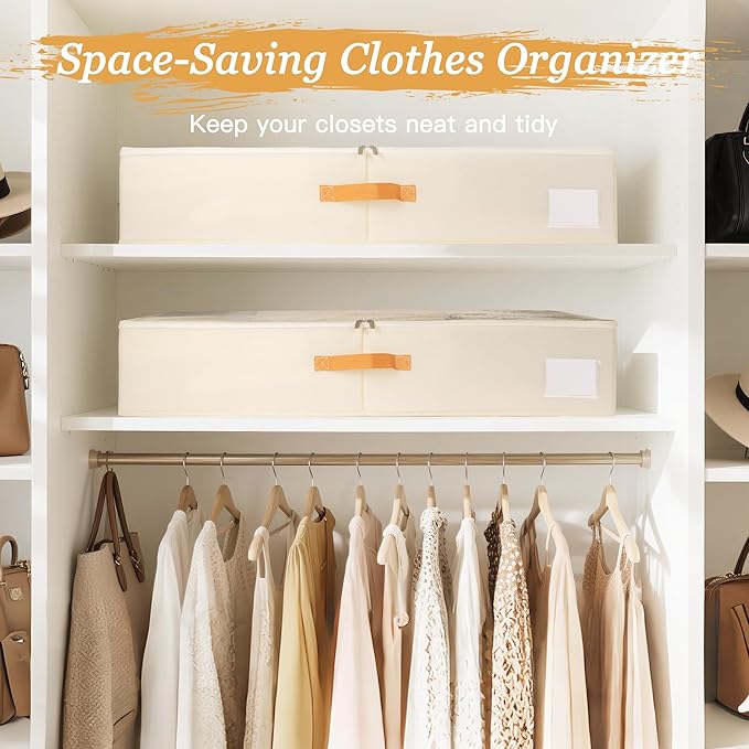 Criusia Under Bed Storage Bins with Clear PVC Lids – 4 Pack Large Underbed Organizers with Heavy-Duty Handles, Reinforced with 800G PP Panels & 80G Non-Woven Fabric – Waterproof & Foldable, Beige-NeatNest