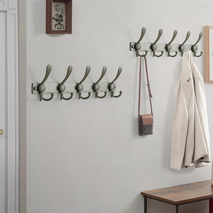 Dseap Coat Rack Wall Mount 2.0 Pro: Heavy Duty 300% Thicker, 16" Stud Mount, Stainless Steel Wall Coat Hooks Hanger for Clothes Jackets Hats Entryway Closet, MaxStrong Series, Grey