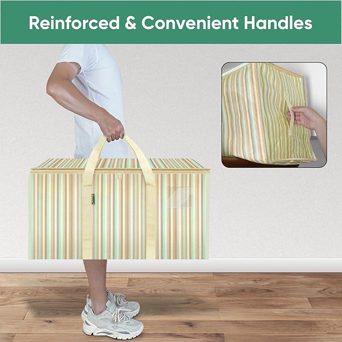 BALEINE 2-Pack Oversized Moving Bags with Reinforced Handles, Heavy-Duty Storage Tote for Clothes, Moving Supplies (Color Strip, 2-Pack)-NeatNest