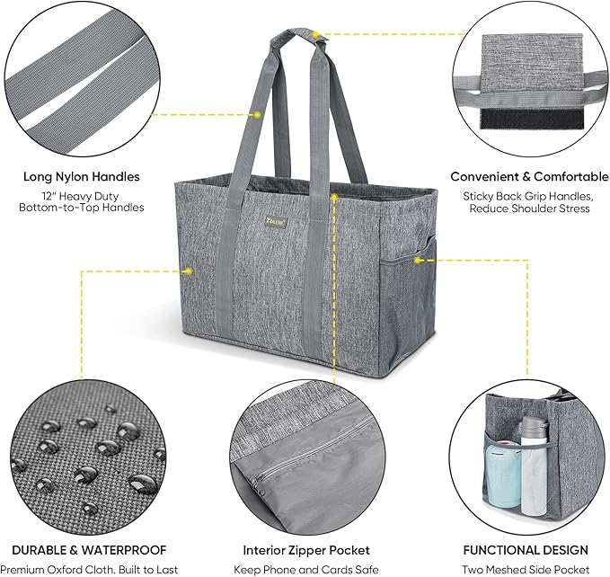 BALEINE Soft 9 Gallon Extra Large Utility Tote, Foldable Reusable Storage Bag (Winter Gray)-NeatNest