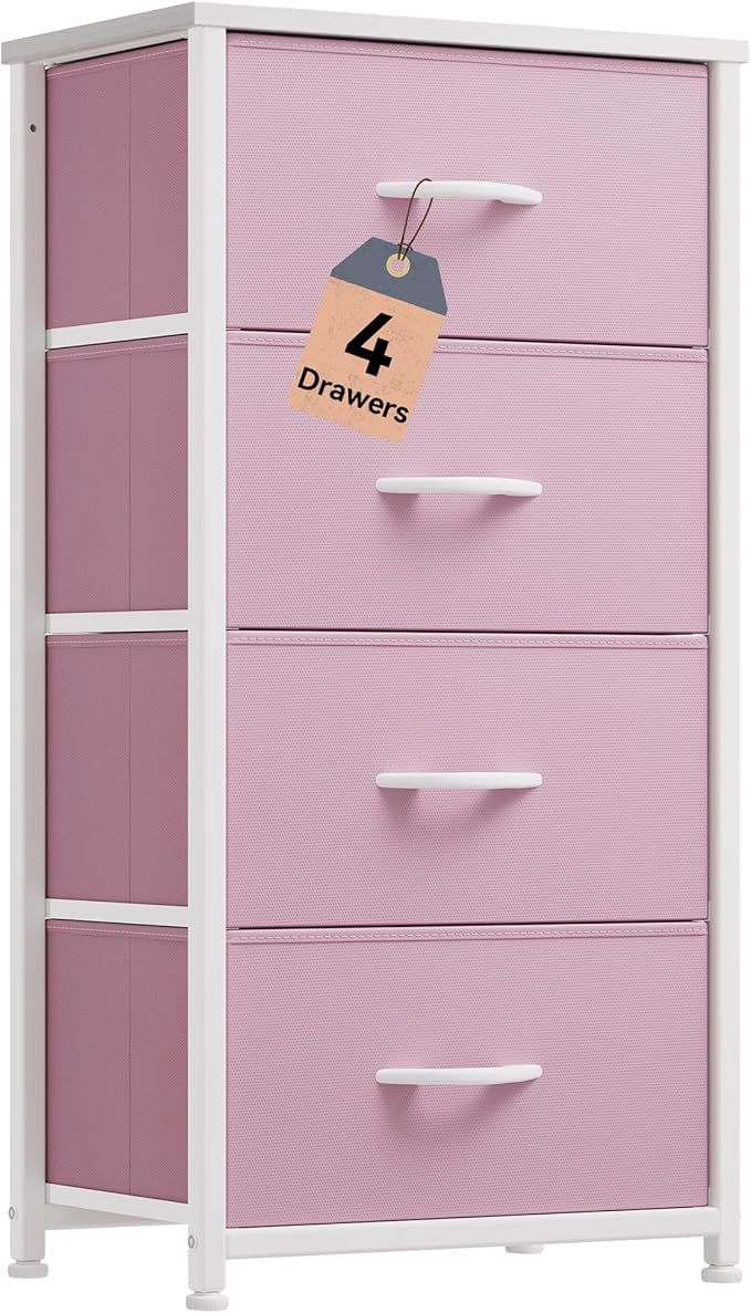DWVO Storage Drawer with 4 Drawers - Fabric Dressers, Dresser for Bedroom, Living Room, Closets - Sturdy Steel Frame, Wooden Top & Easy Pull Fabric Bins-NeatNest