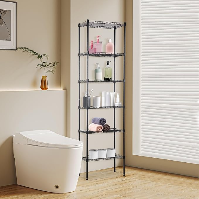 BestOffice Metal Garage Shelving 6 Tiers Garage Storage Shelves Heavy Duty 17”D x 12”W x 64”H Easy Assemble Wire Shelving NSF Certified Storage Shelves with Levling Feet for Home Garage Office, Black-NeatNest