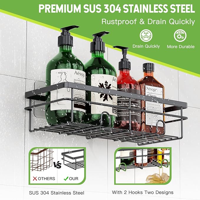 Uamector Shower Caddy Organizer Rustproof - Bathroom Shelves Rack for Home Decor & Storage - Adhesive Wall Shampoo Holders for Inside - Bath Tub Organization