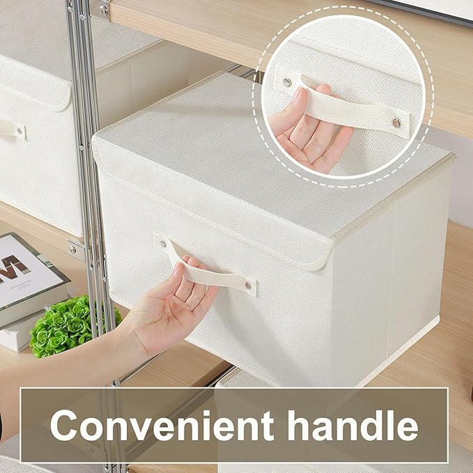 Fabric Storage Bins Cube Organizers with Flip-Top Lid and Handles,Storage Boxes for Organizing Home,Office,and Closet,Beige,3 Pack 15 x 9.8 x 9.8 in-NeatNest