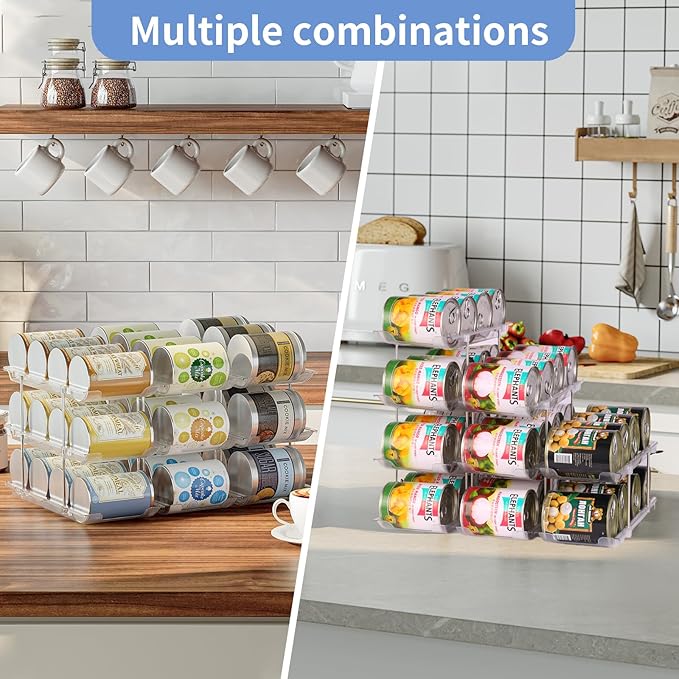 Can Organizer for Pantry Free combination Can Dispenser,Clear 3 Tier Storage Rack for 36 Cans Suitable for Cabinet Pantry Fridge Countertop (3 * 3)-NeatNest