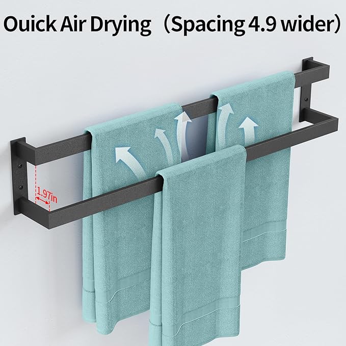 Double Towel Bar, 32Inch Towel Rack for Bathroom,Towel Holder Wall Mounted, Double Towel Rod Towel Rail Hanger for Wall, Kitchen (Matte Black)