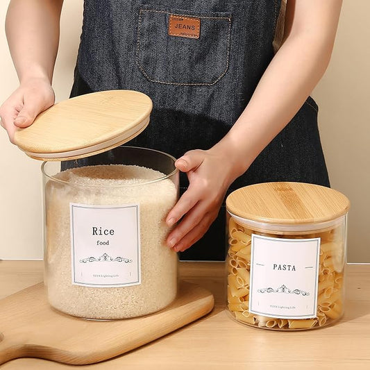 Brown Sugar Container- Cookie Jar (64oz/102oz) Set of 2-Large Glass Jar With Lid- Glass Jars Kitchen Canisters With Airtight Bamboo Lids- Food Storage Containers For Flour Sugar Cereal, Egg-NeatNest
