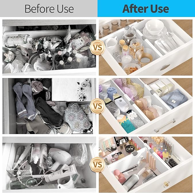 Drawer Dividers Organizer 4 Pack, Adjustable Separators 4" High Expandable from 11-17" for Bedroom, Bathroom, Closet, Clothing, Office, Kitchen (White, 4 PACK)-NeatNest
