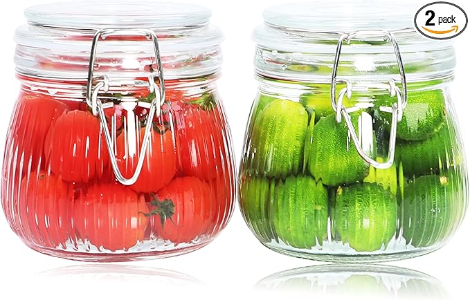 Glass Jars With Airtight Lid 16 Oz-2 Set Thicken Sealed Food Storage Canister With Airtight Lid Leakproof Wide Mouth Kitchen Storage Jar For Coffee Beans Nuts Baking Goods Tea Spice Cereal Fruits
