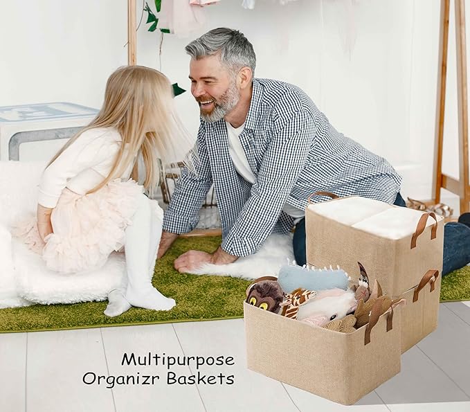 AARAINBOW 4 Pcs Closet Clothes Organizer with Handle, Closet Shelf Fabric Storage Box Steel Frame, Stackable Shelf Storage Baskets Foldable Wardrobe Storage Box for Clothes Toys, 23L (2 Gray 2 Beige)-NeatNest