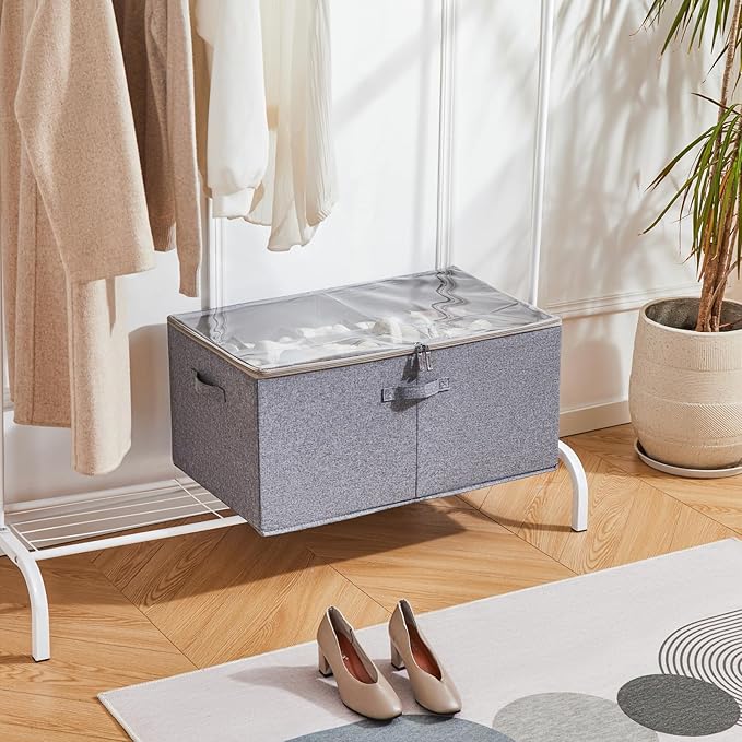 Shoe Storage Organizer for Closet, Shoe Box Organizer, Space Saving Foldable Shoe Rack, Shoe Storage Cabinet with Clear Cover and Reinforced Handles, Fits 20 Pairs, Grey-NeatNest