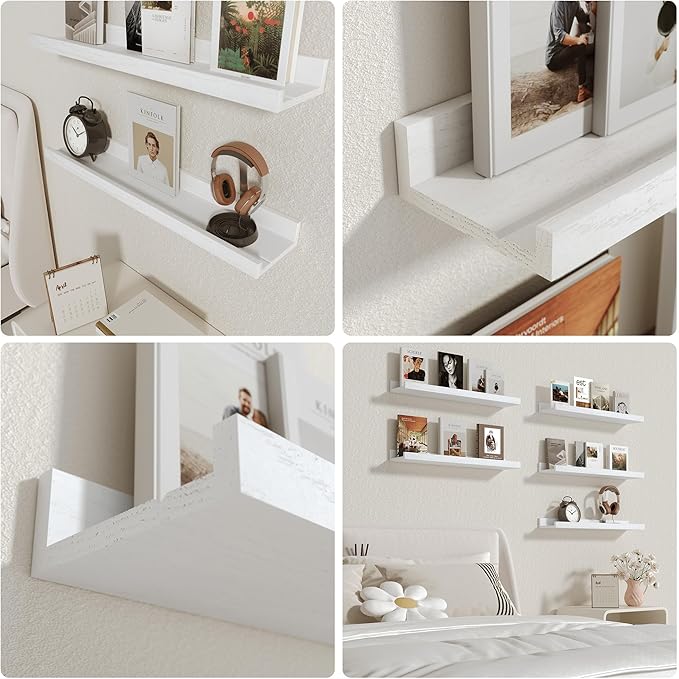 24 Inches Long Floating Shelves Wall Mounted, Picture Ledge Shelf for Wall Decor Living Room Bathroom Kitchen,2 Set Rustic White Wall Shelf for Bedroom, Nursery Book Shelf with Lip-NeatNest