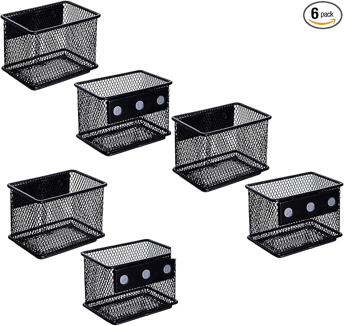 dedoot 6 Pack Magnetic Pen Holder, 3.45x2.3x2.6inch Magnetic Basket Locker Organizer Metal Mesh Pencil Memo Holder for Whiteboard, Fridge, Desk, Offices-NeatNest