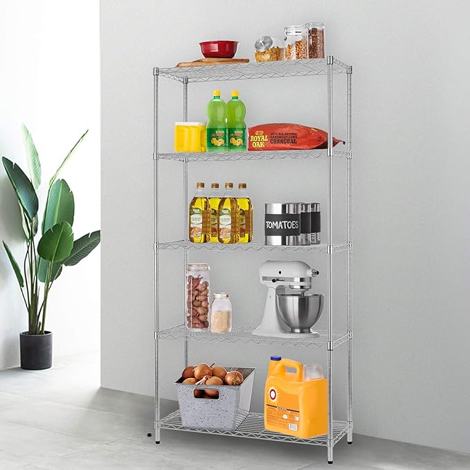 FDW 14" D×36" W×72" H Wire Shelving Unit Metal Shelf with 5 Tier Adjustable Layer Rack Commercial Strong Steel for Restaurant Garage Pantry Kitchen,Chrome