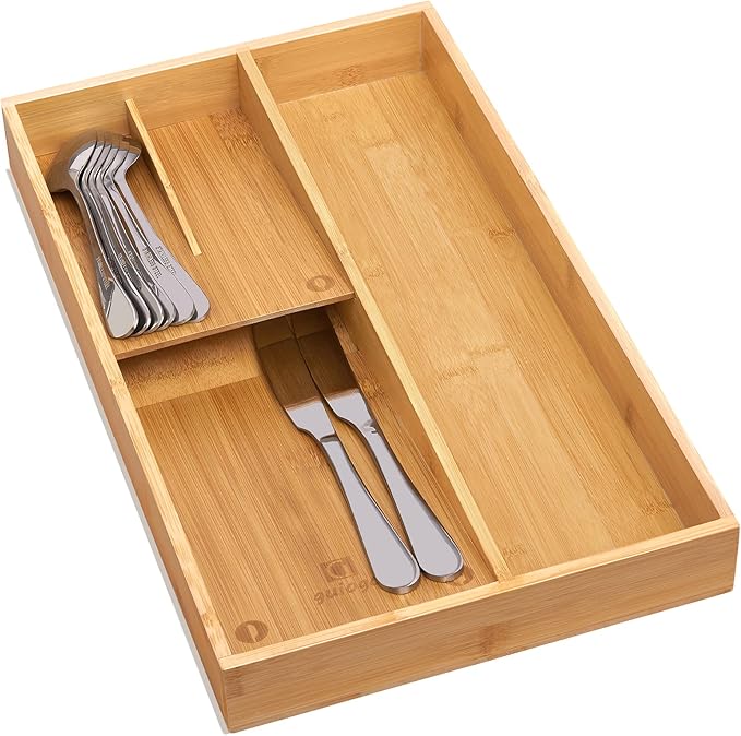 Bamboo silverware tray organizer, Utensil Holder and Cutlery Tray for Drawer, Kitchen Drawer Organizer Divider for Spoons Forks Knives-NeatNest