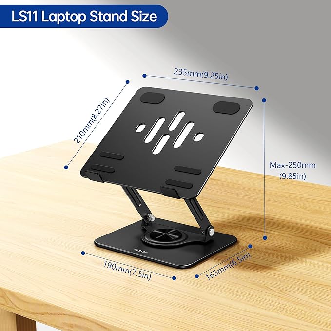 BESIGN LS11 Laptop Stand with 360° Rotating Base, Ergonomic Adjustable Notebook Holder, Riser Holder Computer Stand Compatible with Air, Pro, Dell, HP, Lenovo More 10-14" Laptops (Black)-NeatNest