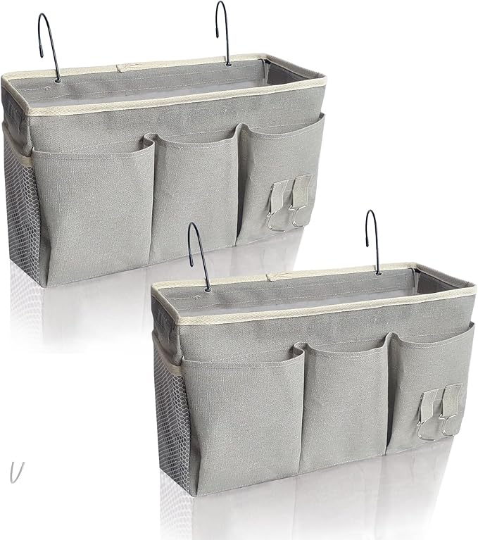 Bedside Caddy, Bedside Hanging Storage Organizer forBunk and Hospital Beds,College Dorm Bed,Can be Placed Glasses Books Mobile Phones (Grey 2)-NeatNest