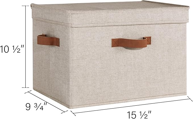 StorageWorks Fabric Storage Bins with Lid, Decorative Storage Boxes for Shelves, Stackable Closet Organizer Basket with Handles, Large, Brown and Beige, 2-Pack-NeatNest