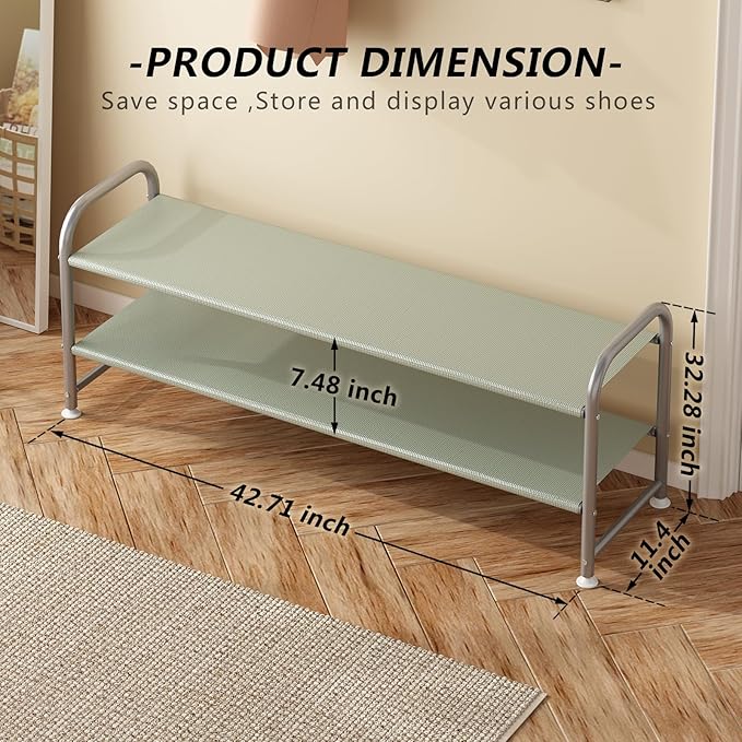 Shoe Rack 2 Tier Long Storage Organizer Wide Metal Shoe Shelf for Closet Entryway Grey-NeatNest