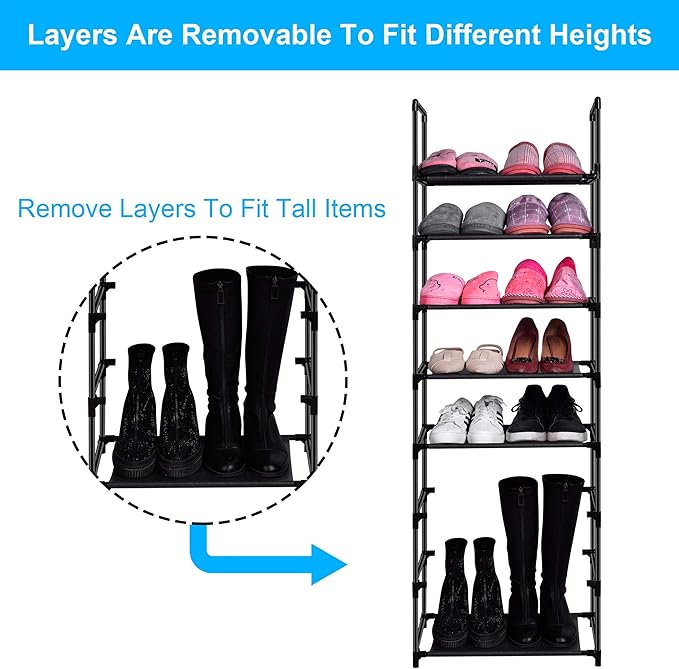 8 Tier Metal Sturdy Shoe Rack for Entryway/Closet, Stores 16-20 Pairs of Shoes, Multi-use Shelf Organizer for Space Saving Storage-NeatNest