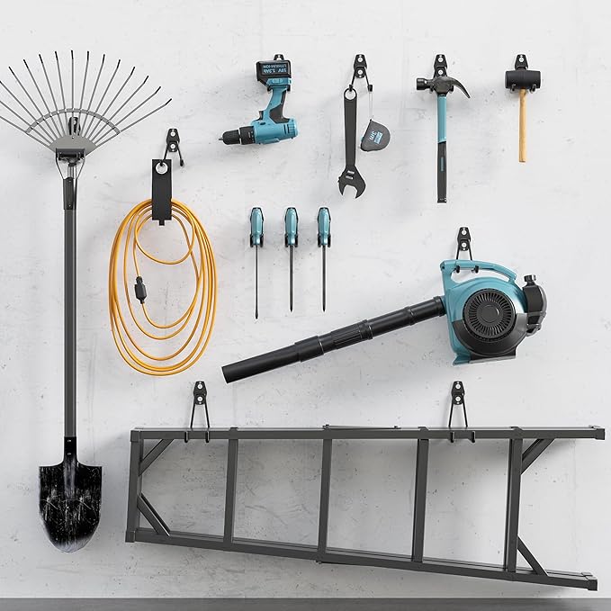 BONTEC Heavy Duty Garage Hooks, Anti-Slip Coated Black Steel with Strong Load Capacity, Multi-Sized U and J Hooks, Easy Wall Mount for Garage, Garden, Workshop (Black, 14 Pack)-NeatNest