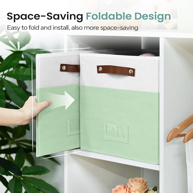 6-Pack Collapsible Fabric Storage Cubes with Handles & Label Holders, Closet Cube Home Organizer Bins (White/Sage Green, 13 x 13 x 13 inch)