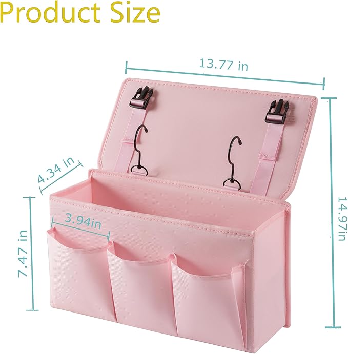 Bedside Caddy Bedside Storage Organizer,Bed Caddy With Thickened Material Suitable for Homes, Dormitories, Hospitals, Cribs, RVs,Great for Magazines,Books,Remote, Phone (Pink)-NeatNest
