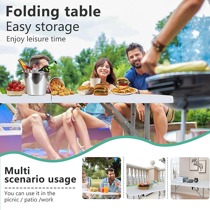FDW Folding Half Portable Foldable Table for Parties Backyard Events (White, 6 FT 70 * 29) (White, 4 FT)-NeatNest
