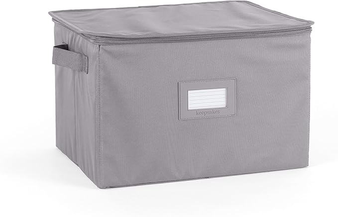 Covermates Keepsakes China Cups and Coffee Mugs Storage Box Stackable, Reinforced Handles, China Storage, Graphite-NeatNest