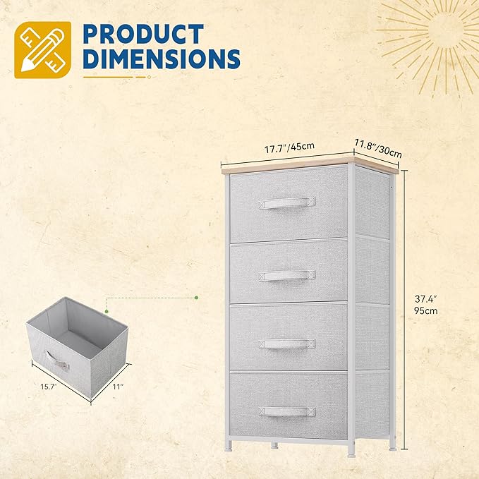 DWVO 4 Drawers Dresser, Dresser for Bedroom, Fabric Storage Tower, Chest of Drawers, Organizer Unit for Closets, Living Room-NeatNest