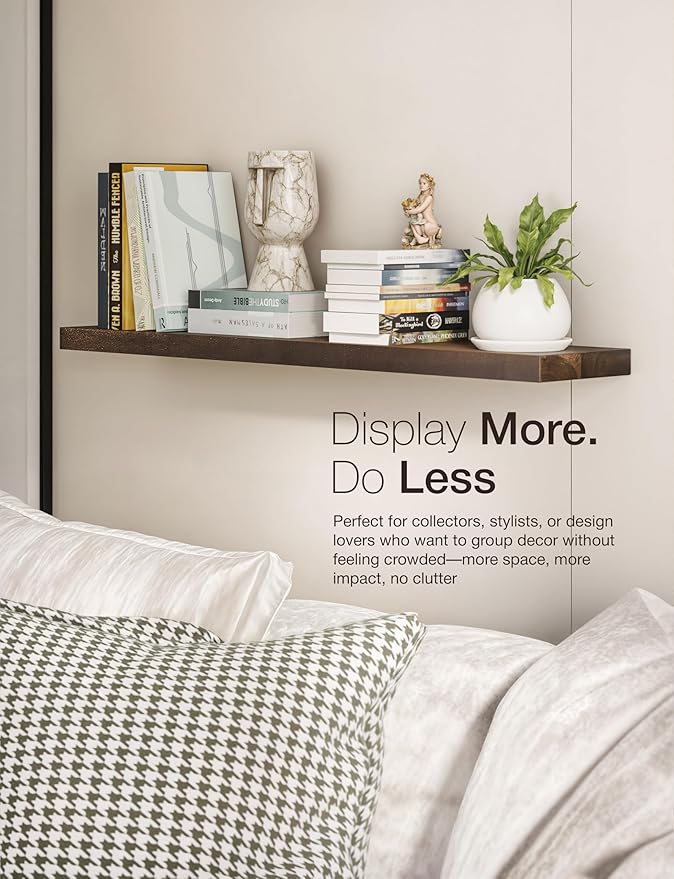 BATODA Set of 2 36" Acacia Floating Shelves for Wall – Rustic Farmhouse Floating Shelves - Wooden Wall Storage Shelf Home Décor - DIY Floating Book Shelves - with Brackets & Hardware (Walnut Color)-NeatNest