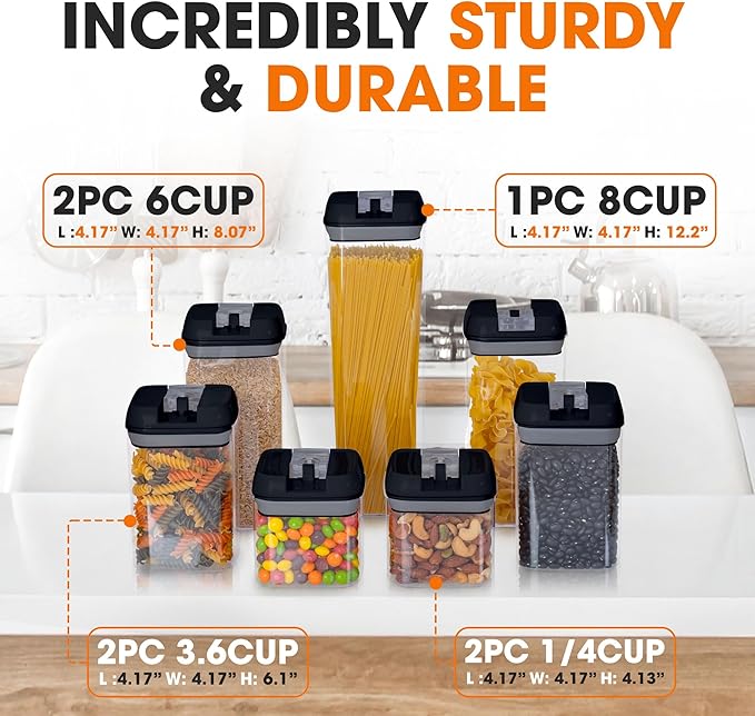 Cheer Collection Airtight Food Storage Containers, Kitchen Storage Containers for Pantry, Set of 7 Food Containers with Lids Airtight, Pantry Storage Containers & Organizers with Lids, Black