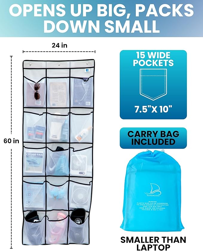 Cruise Ship Magnetic Door Organizer, Over The Door Organizer For Cruise Ships, Magnetic Shoe Rack - 3 Strong Anti-Scratch Magnets - Large Durable Pockets To Store Cruise Essentials 2025-NeatNest