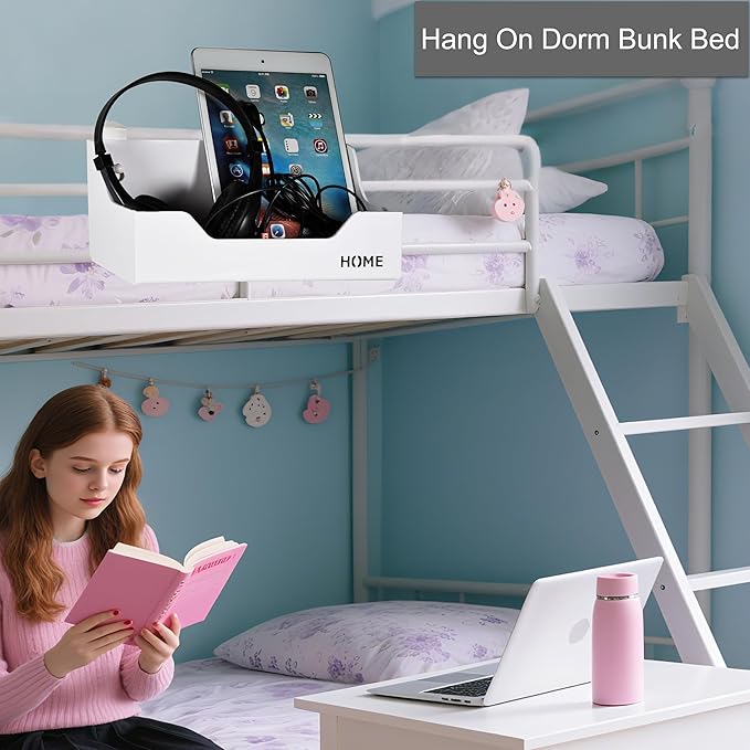 Bedside Caddy Hanging Storage Basket Little Size Plastic Beside Shelf Hang-on Storage Organizer for Collage Dorm Bunk Bed,Changing Table - Bedroom Essentials for Phone,Mini Speaker,Tissues (Clear)-NeatNest